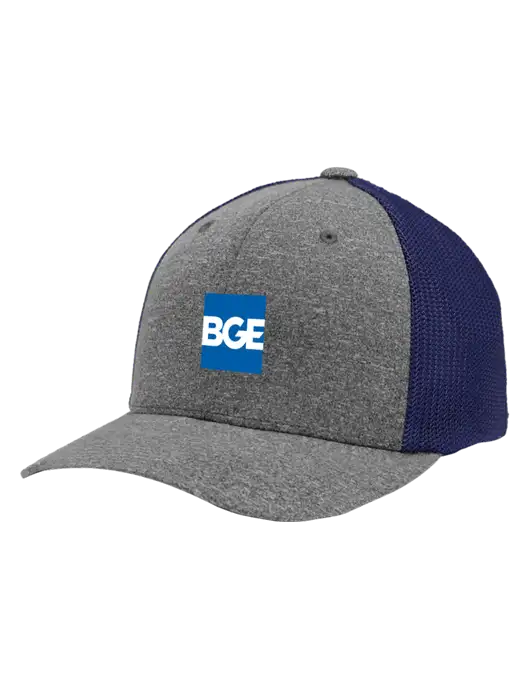 Flexfit Navy/Medium Grey Heather Melange Mesh Back Trucker Cap w/BGE Logo
