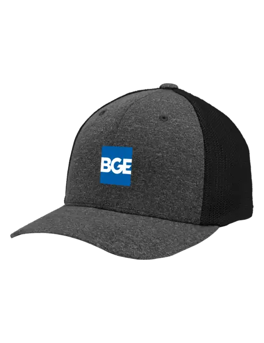 Flexfit Black/Dark Charcoal Heather Melange Mesh Back Trucker Cap w/BGE Logo