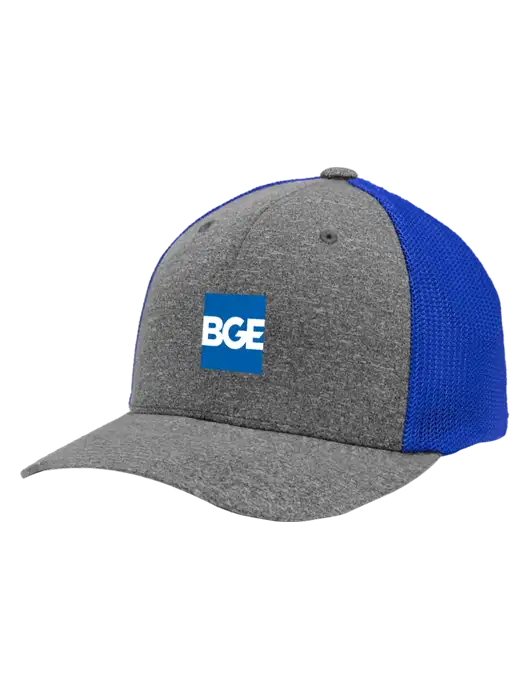 Flexfit Royal/Medium Grey Heather Melange Mesh Back Trucker Cap w/BGE Logo