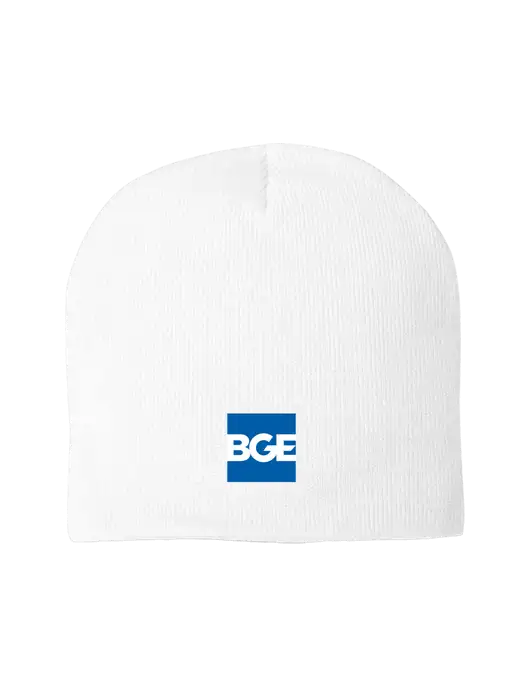 Solid White Element Knit Beanie w/BGE Logo