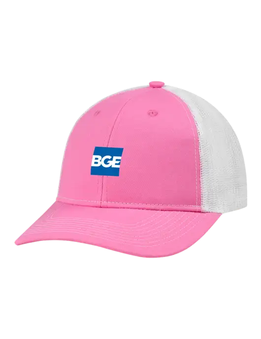 Snapback Ponytail Trucker Cap Pink/White Mesh w/BGE Logo