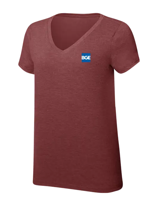 Womens Simply Soft V-Neck Maroon Frost 4.5oz  Poly/Combed Ring Spun Cotton T-Shirt w/BGE Logo