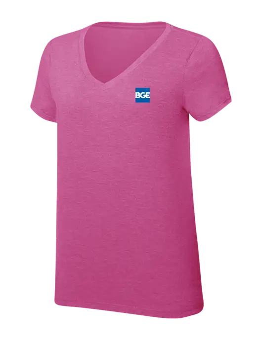 Womens Simply Soft V-Neck Fuschia Frost 4.5oz  Poly/Combed Ring Spun Cotton T-Shirt w/BGE Logo
