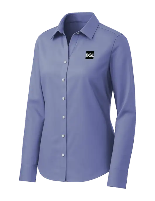 Brooks Brothers Womens Royal Blue Wrinkle-Free Stretch Pinpoint Shirt w/BGE Logo