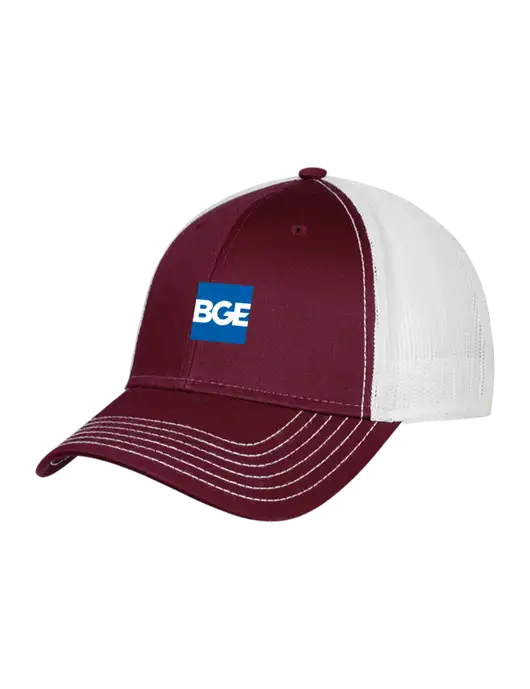 Maroon/Maroon/White Mesh Trucker Cap Snap Back w/BGE Logo