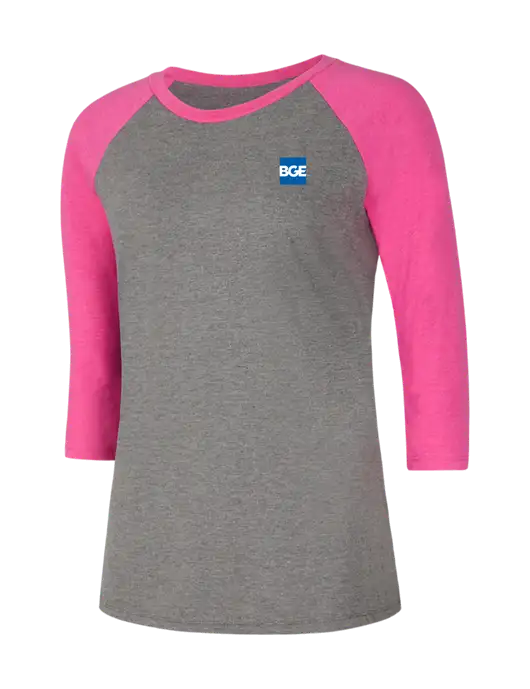 Womens Simply Soft 3/4 Sleeve Fuchsia Frost/Grey Frost Ring Spun Cotton T-Shirt w/BGE Logo