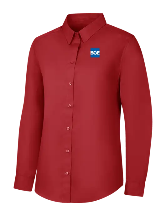 Womens Rich Red  Long Sleeve Carefree Poplin Shirt w/BGE Logo