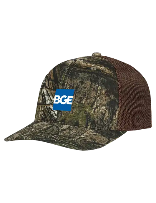 Mossy Oak Country DNA Camo/Brown Mesh Trucker Cap Snap Back w/BGE Logo