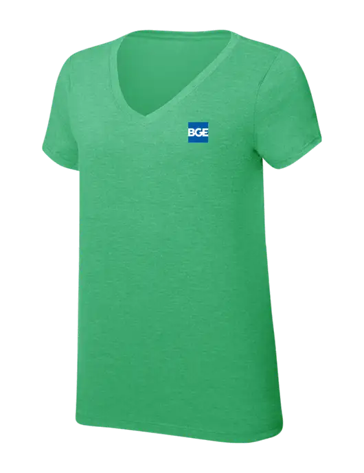 Womens Simply Soft V-Neck Green Frost 4.5oz  Poly/Combed Ring Spun Cotton T-Shirt w/BGE Logo