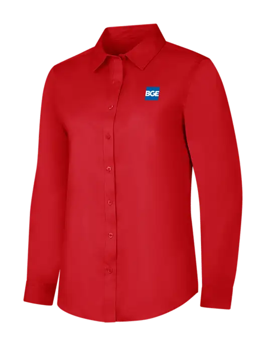 Red Womens Long Sleeve Superpro React Twill Shirt w/BGE Logo