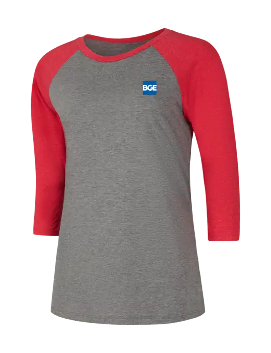 Womens Simply Soft 3/4 Sleeve Red Frost/Grey Frost Ring Spun Cotton T-Shirt w/BGE Logo