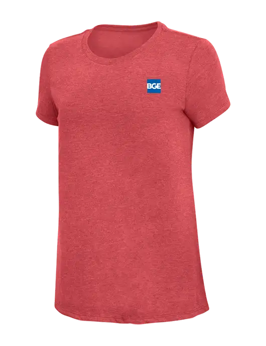 Womens Simply Soft Red Frost 4.5oz Poly/Combed Ring Spun Cotton T-Shirt w/BGE Logo