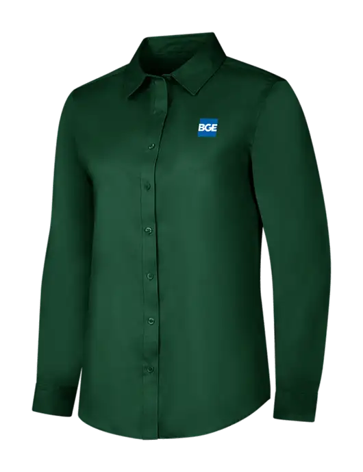 Dark Green Womens Long Sleeve Superpro React Twill Shirt w/BGE Logo