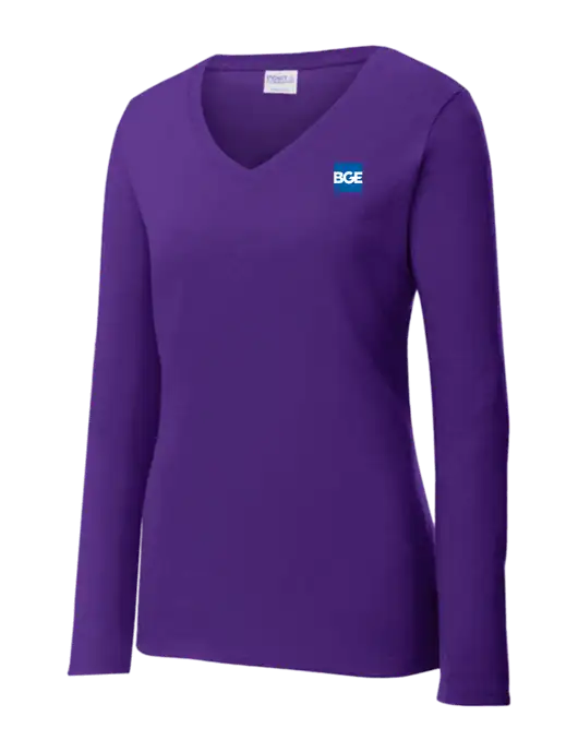 Womens  V-Neck Ring Spun Purple 4.5 oz Long Sleeve T-Shirt w/BGE Logo