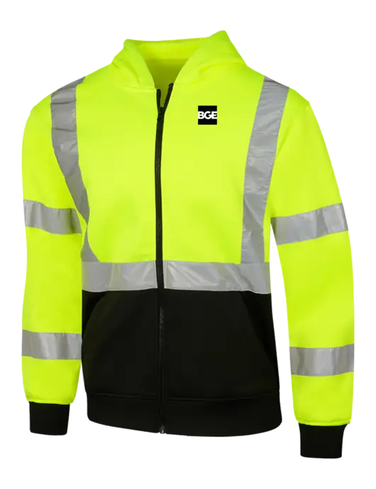 CornerStone Safety Yellow ANSI  107 Class 3 Heavy-Duty Fleece Full-Zip Hoodie w/BGE Logo