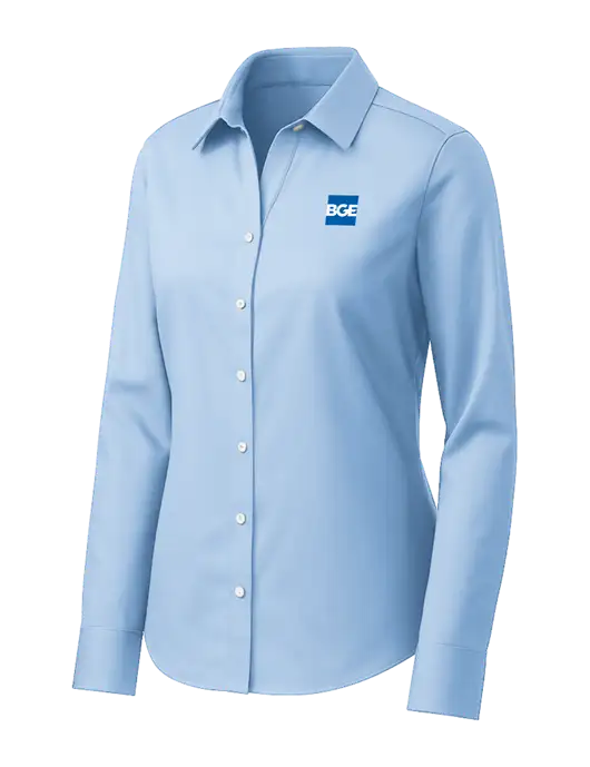 Brooks Brothers Womens Light Blue Wrinkle-Free Stretch Pinpoint Shirt w/BGE Logo