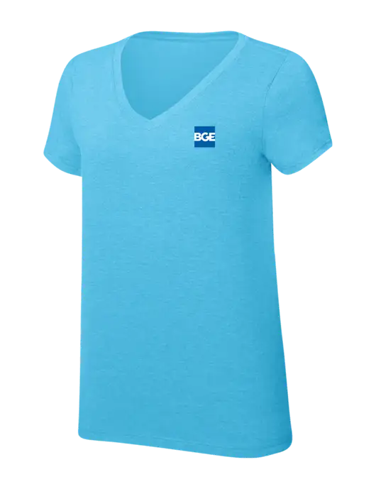 Womens Simply Soft V-Neck Turquoise Frost 4.5oz  Poly/Combed Ring Spun Cotton T-Shirt w/BGE Logo