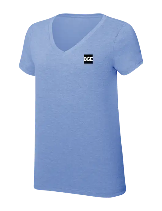 Womens Simply Soft V-Neck Maritime Frost 4.5oz  Poly/Combed Ring Spun Cotton T-Shirt w/BGE Logo