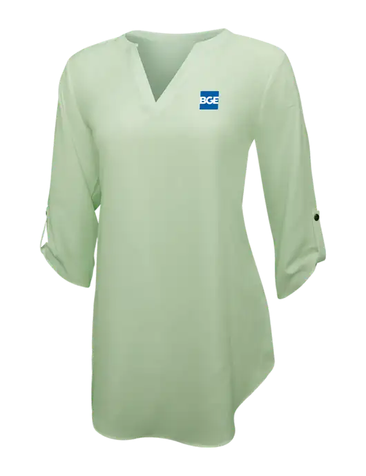 Very Light Green Womens 3/4 Sleeve Tunic Blouse w/BGE Logo