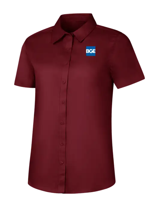 Womens Maroon Short Sleeve Superpro React Twill Shirt w/BGE Logo