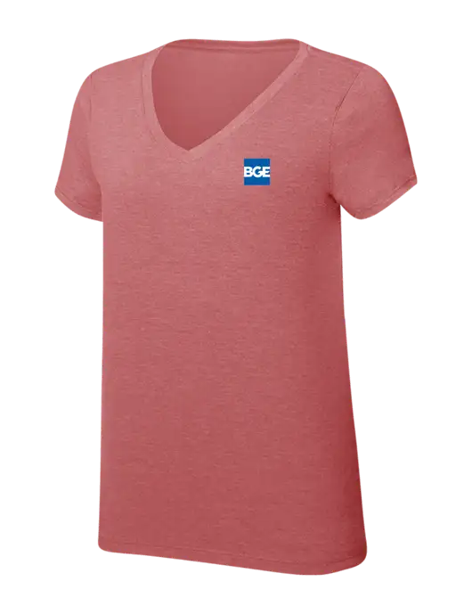 Womens Simply Soft V-Neck Blush Frost 4.5oz  Poly/Combed Ring Spun Cotton T-Shirt w/BGE Logo
