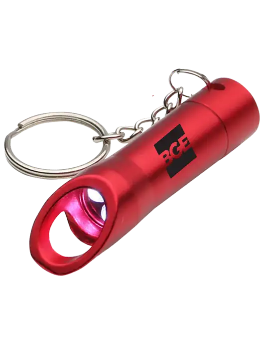 Red Pocket LED Flashlight with Bottle Opener & Keychain w/BGE Logo