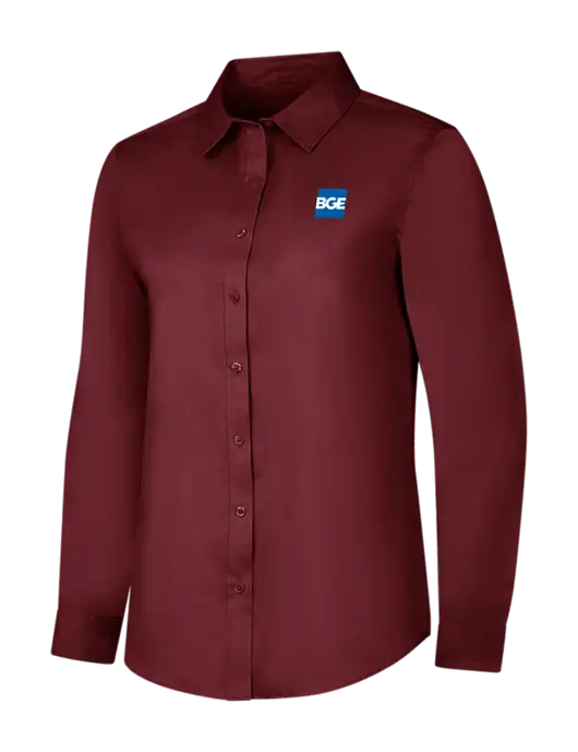 Maroon Womens Long Sleeve Superpro React Twill Shirt w/BGE Logo