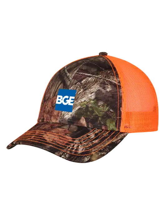 Country Orange Mossy Oak Camo Mesh Trucker Cap Snap Back w/BGE Logo