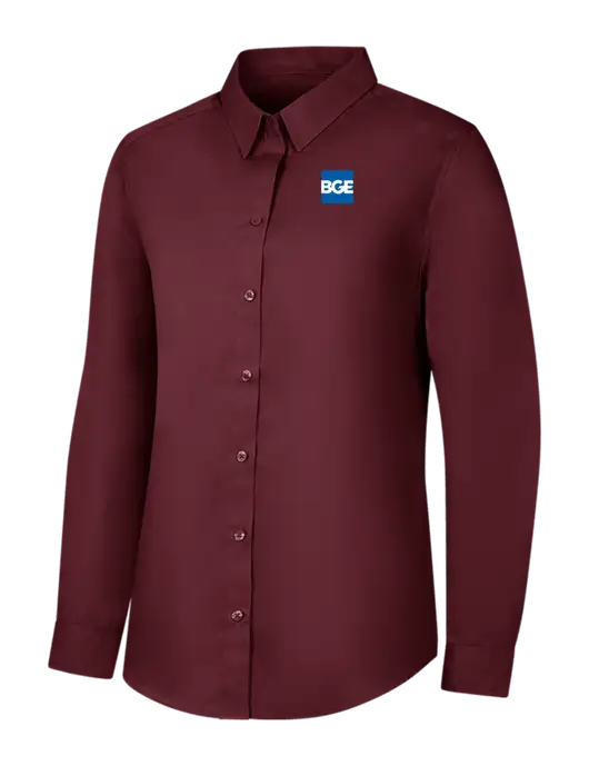 Womens Maroon Long Sleeve Carefree Poplin Shirt w/BGE Logo