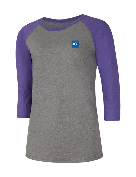 Womens Simply Soft 3/4 Sleeve Purple Frost/Grey Frost Ring Spun Cotton T-Shirt w/BGE Logo