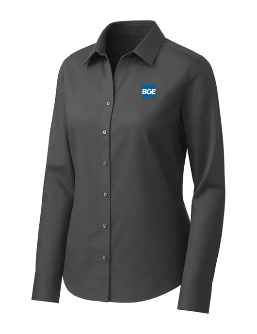 Brooks Brothers Womens Dark Grey Wrinkle-Free Stretch Pinpoint Shirt w/BGE Logo