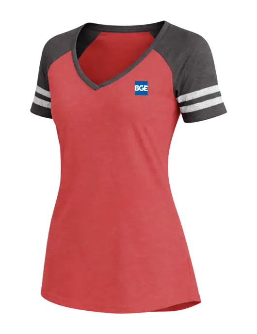 Womens Red Heather/Charcoal Heather V-Neck Game Tee w/BGE Logo