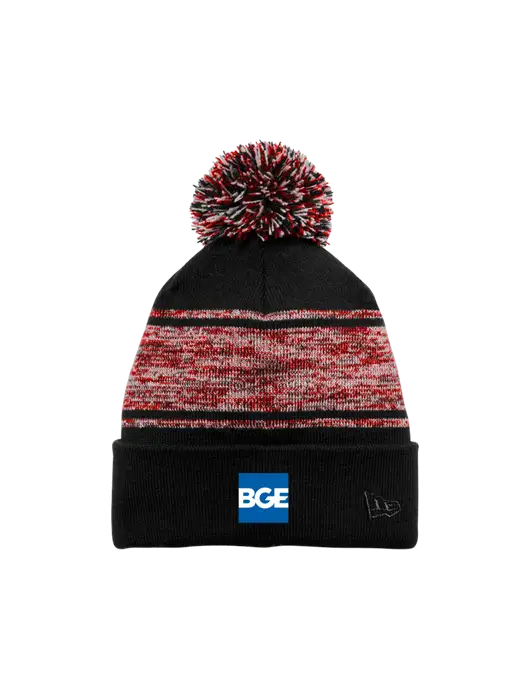 New Era Black/Red Knit Chilled Pom Beanie w/BGE Logo