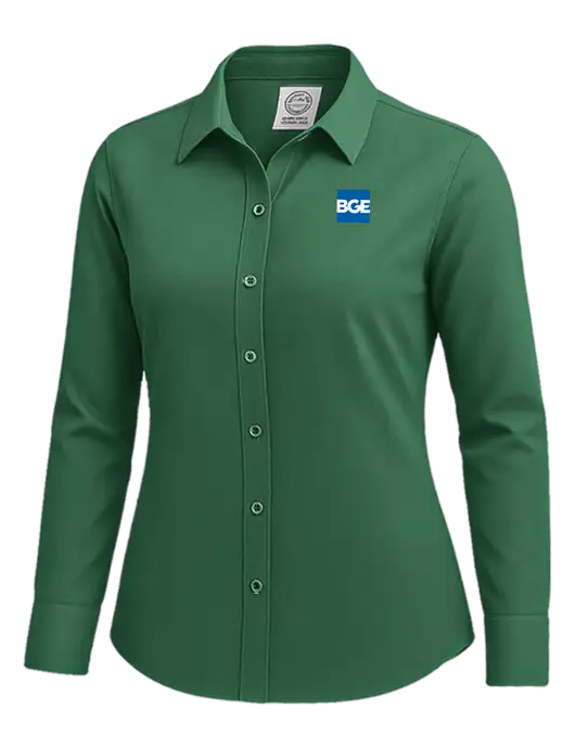 Brooks Brothers Womens Medium Green Wrinkle-Free Stretch Nailhead Shirt w/BGE Logo