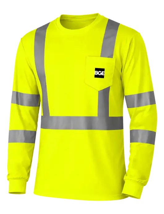CornerStone Safety Yellow ANSI 107 Class 3 Mesh Long Sleeve Tee w/BGE Logo
