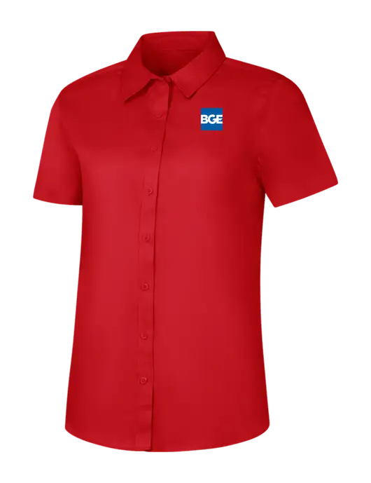 Womens Red Short Sleeve Superpro React Twill Shirt w/BGE Logo