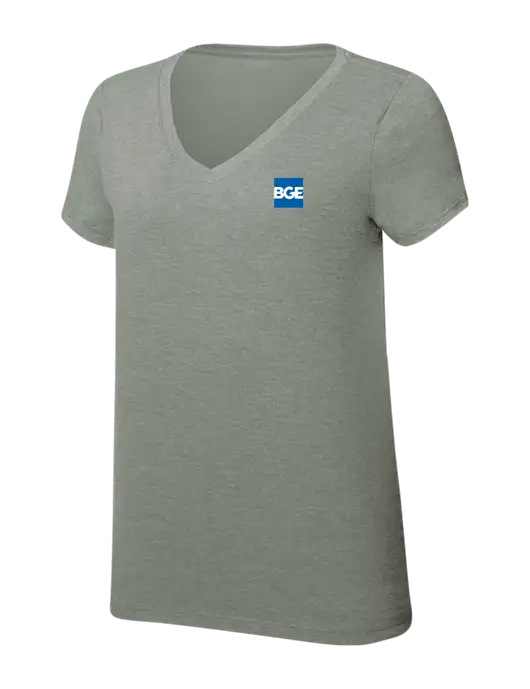 Womens Simply Soft V-Neck Heather Sage 4.5oz  Poly/Combed Ring Spun Cotton T-Shirt w/BGE Logo