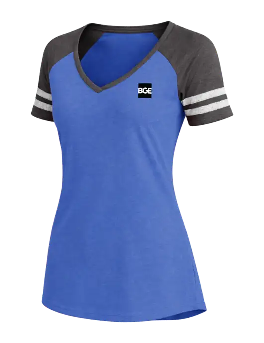 Womens Royal Heather/Charcoal Heather V-Neck Game Tee w/BGE Logo