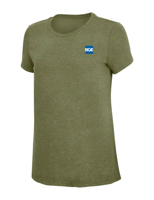 Womens Simply Soft Military Green Frost 4.5oz Poly/Combed Ring Spun Cotton T-Shirt
 w/BGE Logo