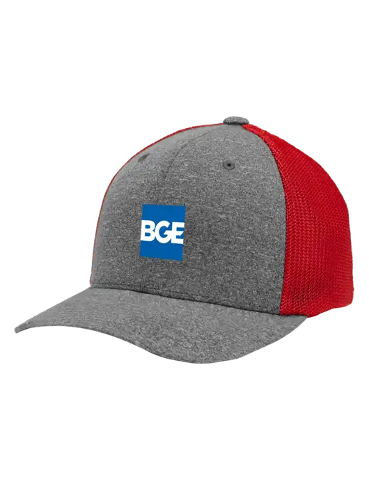 Flexfit Red/Medium Grey Heather Melange Mesh Back Trucker Cap w/BGE Logo