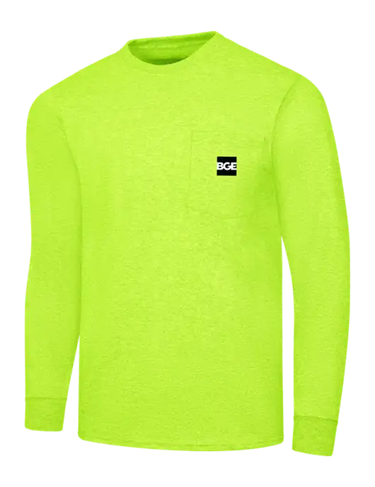 Safety Yellow Long Sleeve Heavyweight 6.1 oz Pocket T-Shirt w/BGE Logo