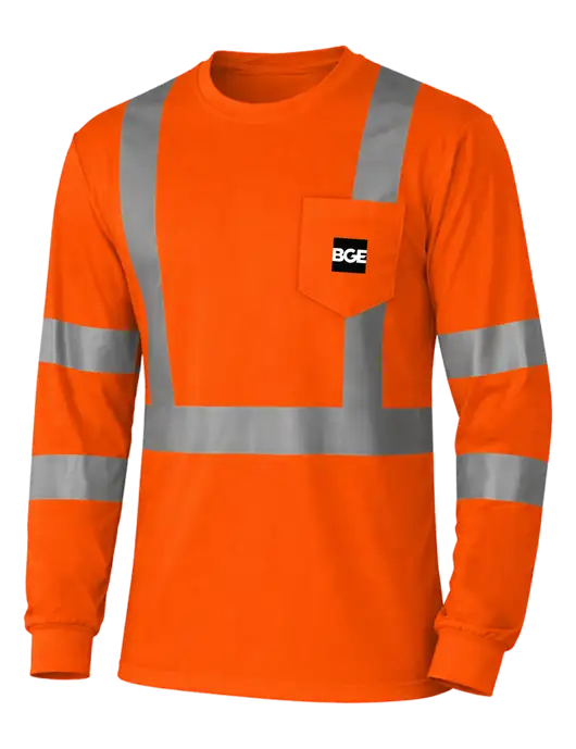 CornerStone Safety Orange ANSI 107 Class 3 Mesh Long Sleeve Tee w/BGE Logo