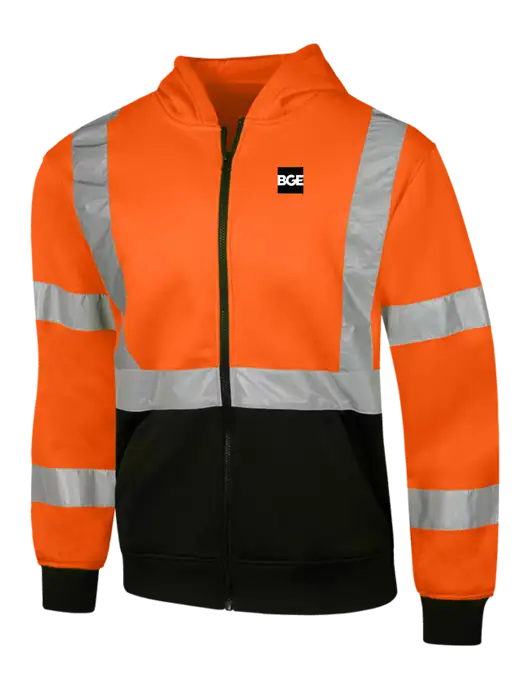 CornerStone Safety Orange ANSI  107 Class 3 Heavy-Duty Fleece Full-Zip Hoodie w/BGE Logo