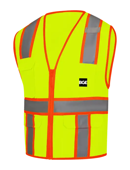 CornerStone Safety Yellow ANSI 107 Class 2 Surveyor Zippered Two-Tone Vest w/BGE Logo