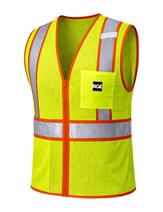 CornerStone ANSI 107 Class 2 Safety Yellow Mesh Zippered Two-Tone Vest w/BGE Logo