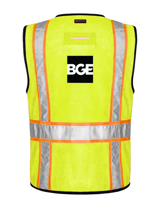 Kishigo Safety Yellow 6 Pocket Contrast Class 2 Vest w/BGE Logo