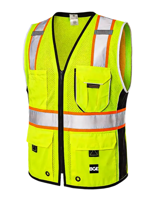 Kishigo Safety Yellow Premium Black Series Heavy-Duty Vest w/BGE Logo